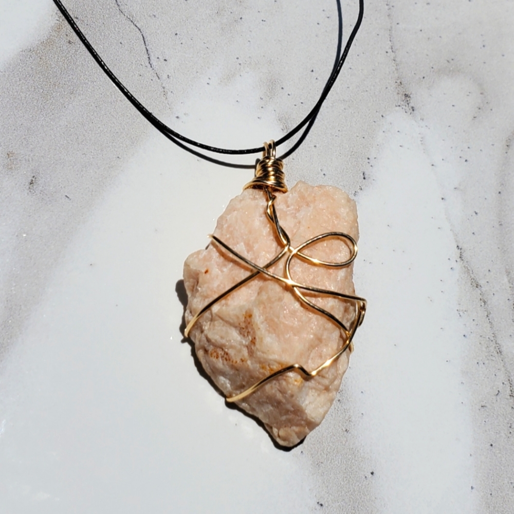Peach Moonstone Wire Wrapped Necklace